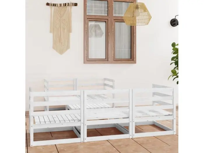 6-delige Loungeset massief grenenhout wit