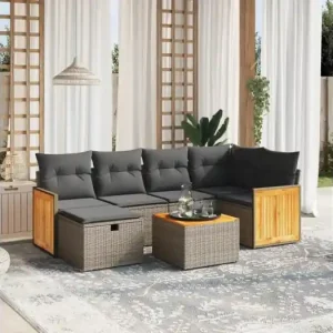 7-delige Loungeset met kussens poly rattan grijs