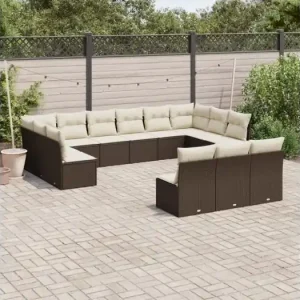 13-delige Loungeset met kussens poly rattan bruin