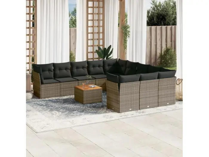 12-delige Loungeset met kussens poly rattan grijs