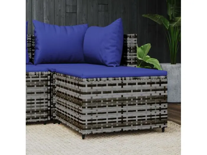 Voetensteun met kussen poly rattan grijs