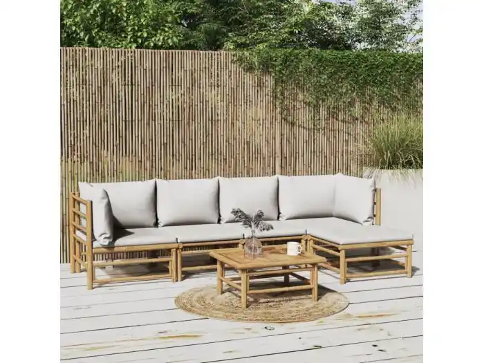 6-delige Loungeset met kussens bamboe lichtgrijs