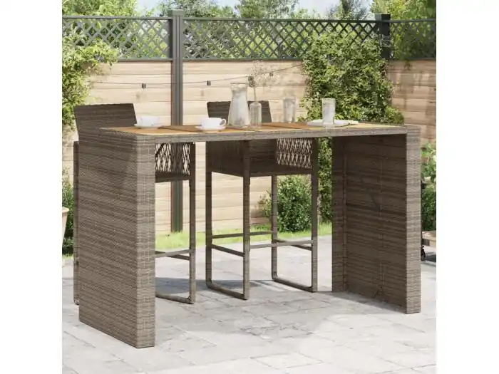 Tuinbartafel acaciahouten blad 185x80x110 cm poly rattan grijs