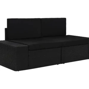 Tweezitsbank sectioneel poly rattan zwart