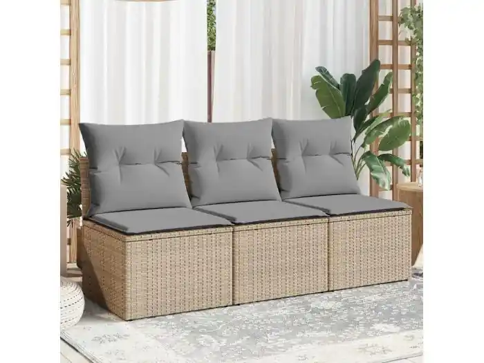 Tuinbank 3-zits met kussens poly rattan beige