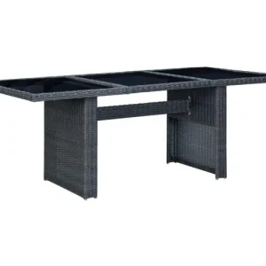 Tuintafel poly rattan en gehard glas donkergrijs