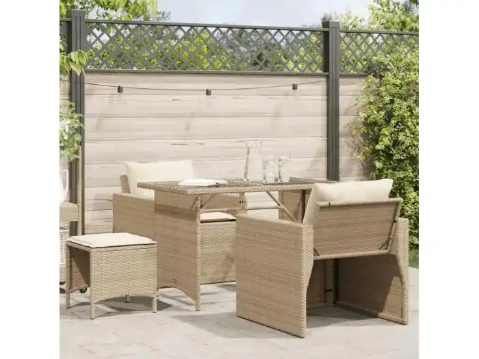 4-delige Loungeset met kussens poly rattan beige