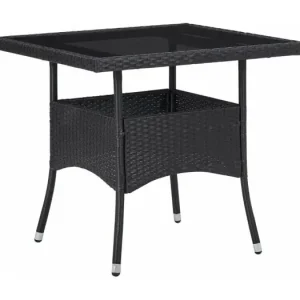 Tuintafel poly rattan en glas zwart