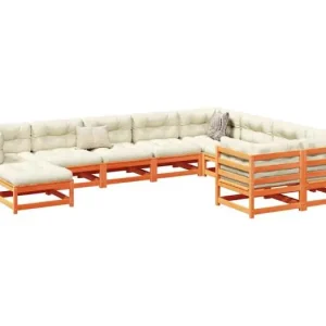 10-delige Loungeset met kussens massief grenenhout wasbruin