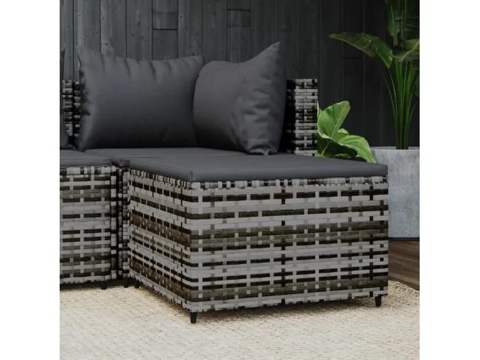 Voetensteun met kussen poly rattan grijs