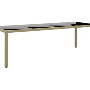 Tuintafel met glazen blad poly rattan beige