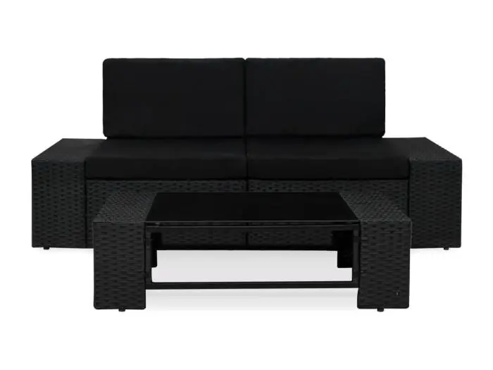 3-delige Loungeset poly rattan zwart