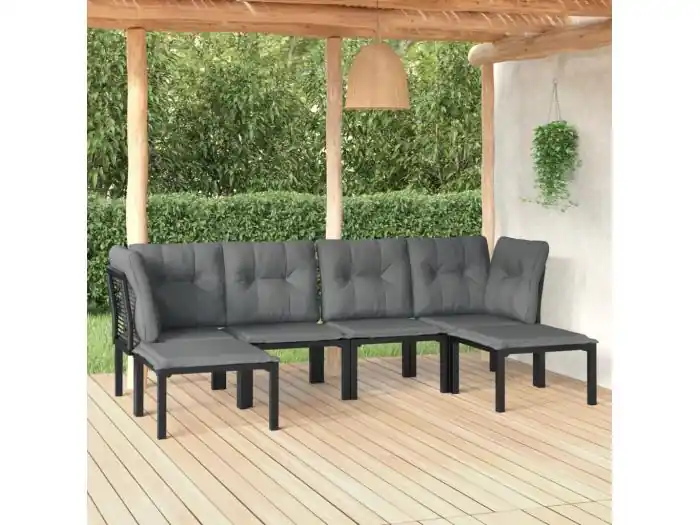 6-delige Loungeset poly rattan zwart en grijs