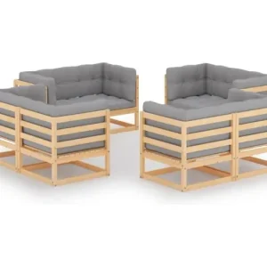 8-delige Loungeset met kussens massief grenenhout