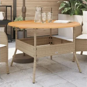 Tuintafel met acaciahouten blad ?110x71 cm poly rattan beige