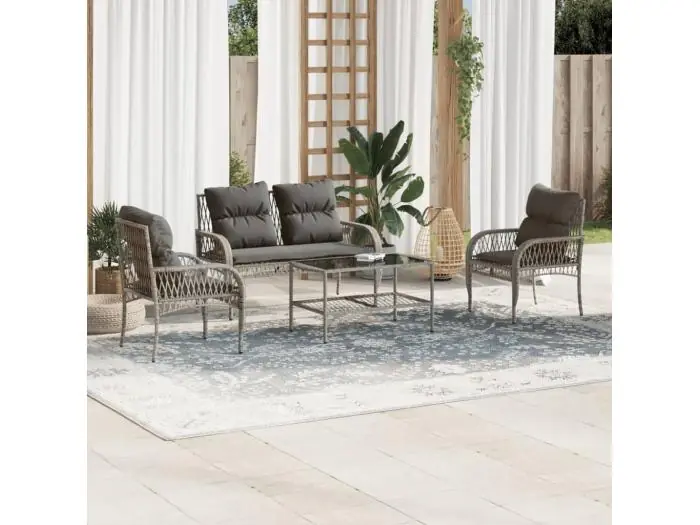 4-delige Loungeset met kussens poly rattan grijs