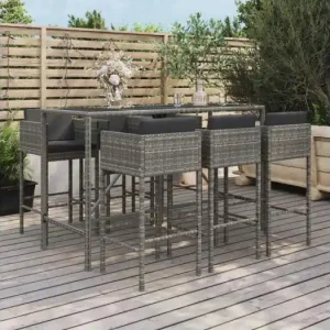 7-delige Tuinbarset met kussens poly rattan grijs