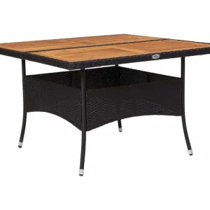 Tuintafel poly rattan en massief acaciahout zwart