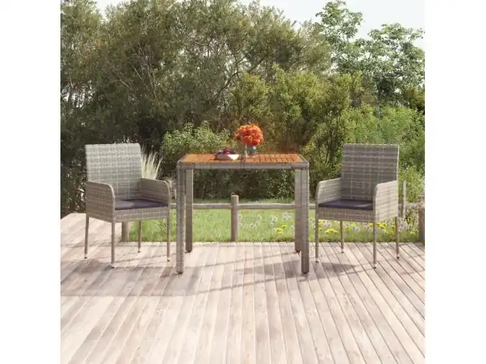 Tuintafel met houten blad 90x90x75 cm poly rattan grijs