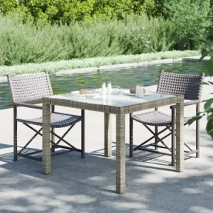 Tuintafel 90x90x75 cm gehard glas en poly rattan grijs