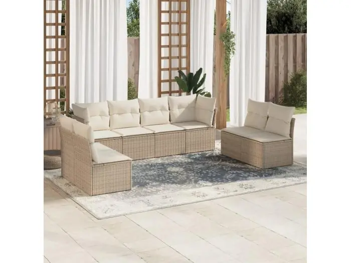 8-delige Loungeset met kussens poly rattan beige
