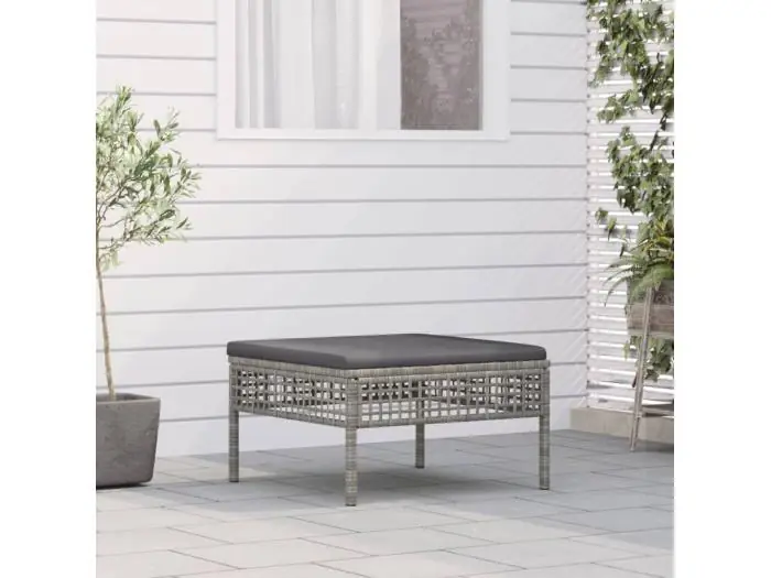 Tuinvoetenbank met kussen poly rattan grijs