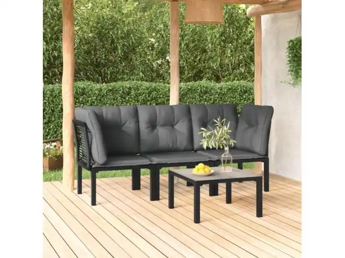 4-delige Loungeset poly rattan zwart en grijs