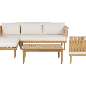 Loungeset met tafel 4-zitter CREMONA Rechterzijde Acaciahout Gebroken wit