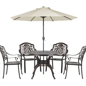 Tuinset 4-zitter SALENTO Met parasol (16 opties) Metaal Donkerbruin