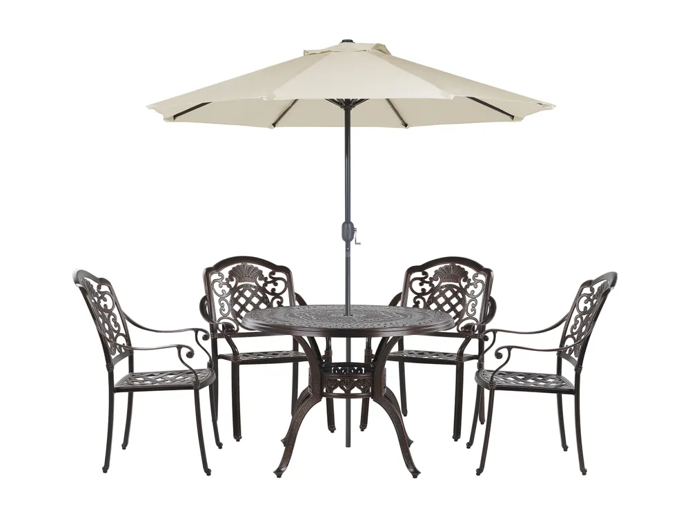 Tuinset 4-zitter SALENTO Met parasol (16 opties) Metaal Donkerbruin