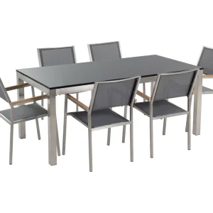 Tuinset 6-zitter GROSSETO Graniet Gepolijst Grijs/zwart