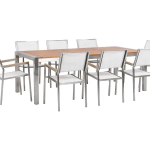 Tuinset 8-zitter GROSSETO Eucalyptushout Bruin/wit
