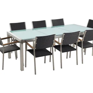 Tuinset 8-zitter GROSSETO Gebarsten glas Transparant/zwart