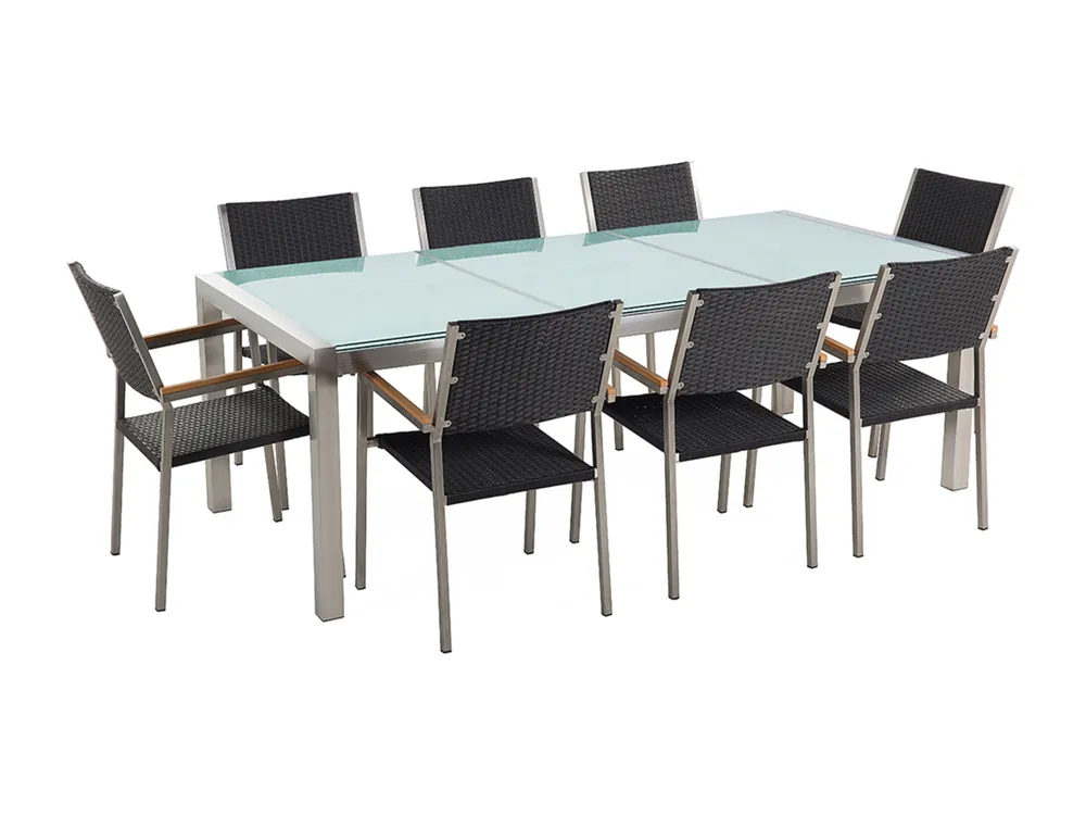 Tuinset 8-zitter GROSSETO Gebarsten glas Transparant/zwart