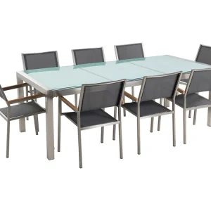 Tuinset 8-zitter GROSSETO Gebarsten glas Transparant/grijs