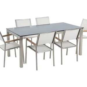 Tuinset 6-zitter GROSSETO Veiligheidsglas Zwart/wit