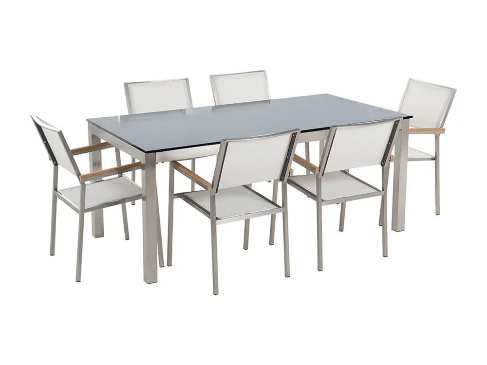 Tuinset 6-zitter GROSSETO Veiligheidsglas Zwart/wit