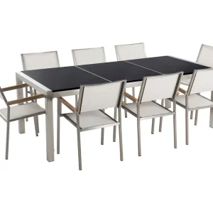 Tuinset 8-zitter GROSSETO Driedubbele plaat Graniet Gepolijst Zwart/wit