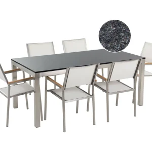 Tuinset 6-zitter GROSSETO Graniet Gevlamd Zwart/wit