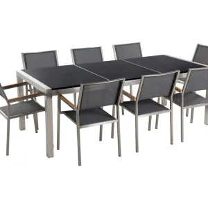 Tuinset 8-zitter GROSSETO Driedubbele plaat Graniet Gepolijst Zwart/grijs