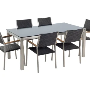 Tuinset 6-zitter GROSSETO Veiligheidsglas Zwart