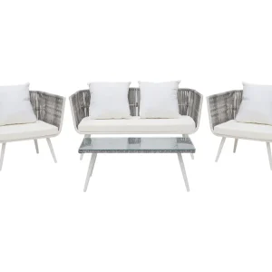 Loungeset met tafel 4-zitter RAGUSA Gebroken wit