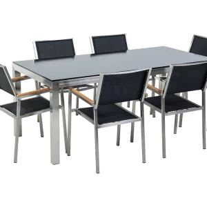 Tuinset 6-zitter GROSSETO Veiligheidsglas Zwart