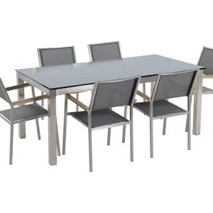 Tuinset 6-zitter GROSSETO Veiligheidsglas Grijs/zwart