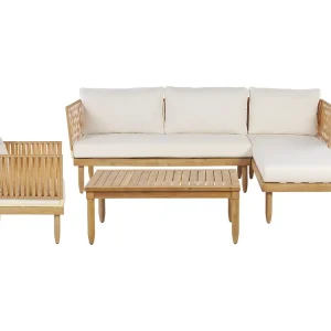 Loungeset met tafel 4-zitter CREMONA Linkerzijde Acaciahout Gebroken wit