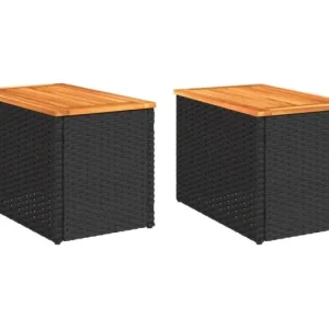 Prolenta Premium -Tuinbijzettafels 2 st 55x34x37 cm hout poly rattan zwart