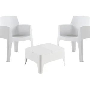 Tuin- en Terrasmeubilair Sp Berner Costa met 2 Stoelen en 1 Lage Tafel van Witte Hars