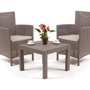 Allibert 219990 Lounge Set Rosario Balcony 2x stoel en 1x tafel, rotanlook, kunststof, cappuccino