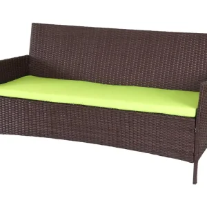 3-zits polyrotan tuinbank Hamar,bruin-gemarmerd, groene kussens