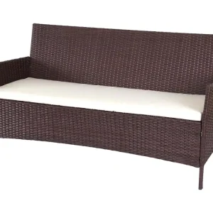 3-zits polyrotan tuinbank Hamar,bruin-gemarmerd, kussens cr??me